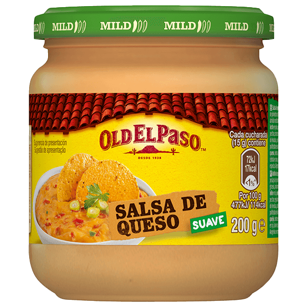Un mini frasco de vidrio de salsa de queso suave Old El Paso, 200 g