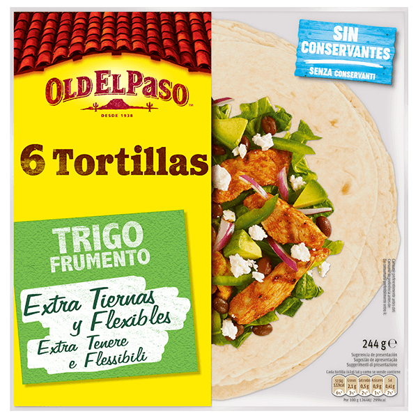 un paquete de tortillas de trigo Old el paso de 6 uds, 244g